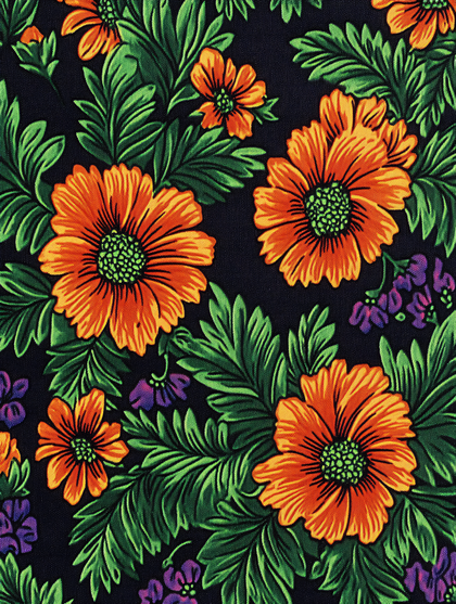 Floral Pattern with Orange Flowers and Green Leaves