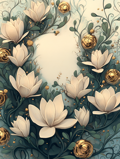 Floral Wreath with Golden Ornaments