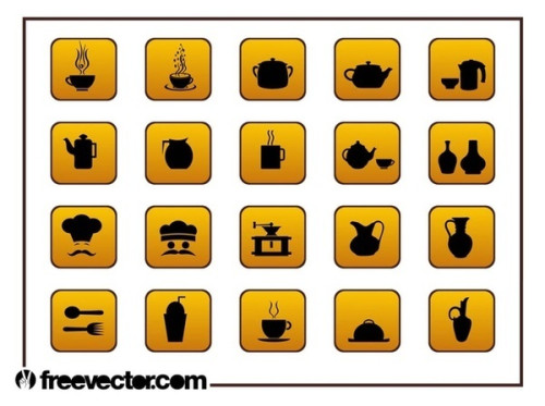 Food and Drinks Icons Set Free Vector
