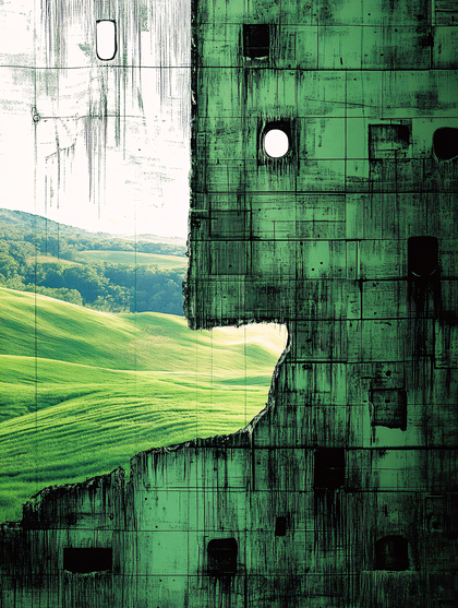 Green Building Facade and Serene Landscape