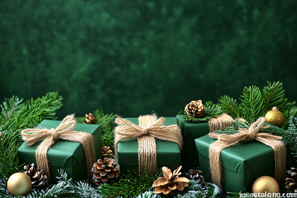 Green Christmas Gifts with Pinecones and Ornaments
