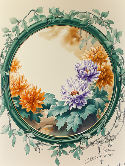 Green Oval Frame with Flowers