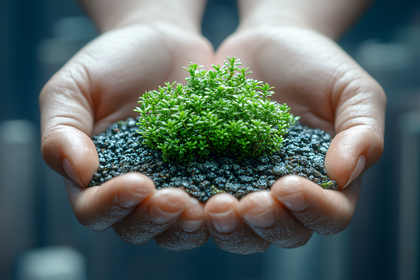 Close-up of Hands Holding Small Plant Sprout in Soil