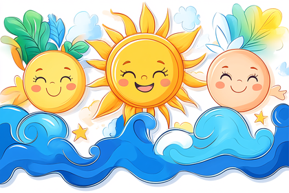 Happy Sun Fruits and Ocean Waves