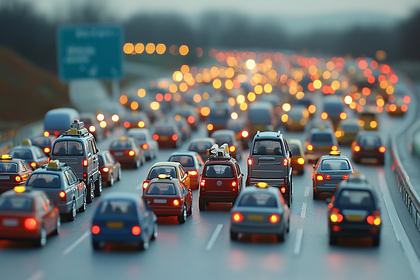 Traffic Congestion on a Busy Highway at Dusk
