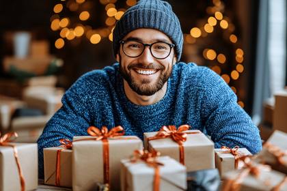 Man with Gifts Smiling