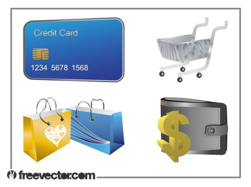 Money and Shopping Set Free Vector