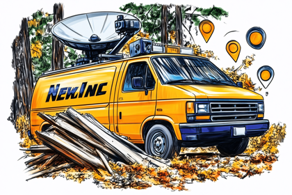 News Van Illustration: Satellite Truck in Autumn Setting