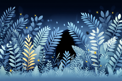 Vector Illustration of Night Forest with Bug and Glowing Plants