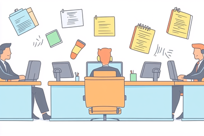 Overwhelmed Office Workers in a Messy Environment