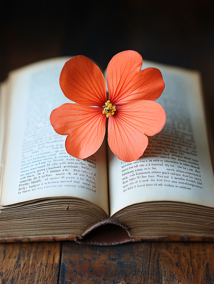 Open Book With Orange Flower