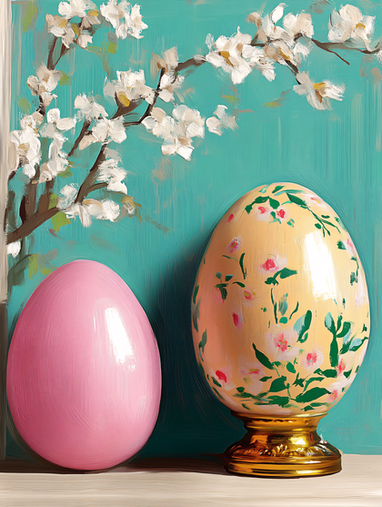 Painted Easter Eggs with Blossoms