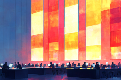 Modern Office Workers Illuminated by Warm Wall