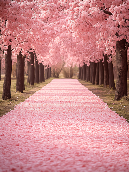 Pink Petal Path Under Cherry Blossom Trees