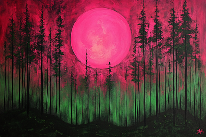 Pink Moon Forest Night