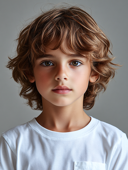 Portrait Of A Cute Boy With Brown Curly Hair