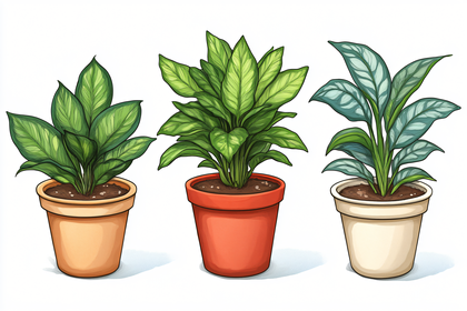 Three Stylish Potted Plants Illustration for Home Decor