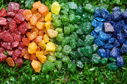 Rainbow Rock Candy on Green Grass
