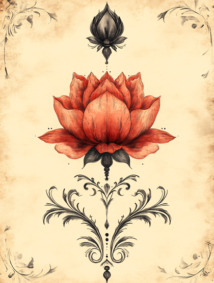 Red Lotus Flower with Ornaments