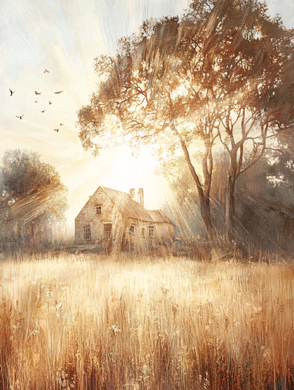 Rustic Cottage In Golden Field