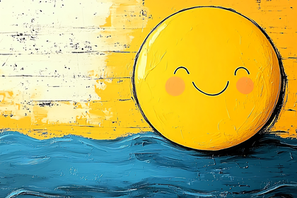 Smiling Sun Over Blue Waves