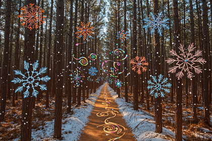 Snowy Path With Christmas Lights