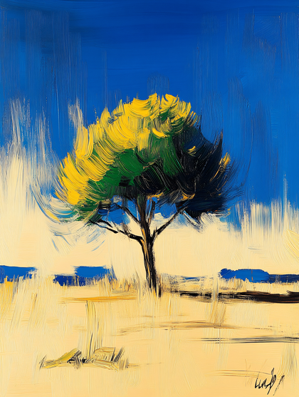Solitary Tree in a Sunny Field