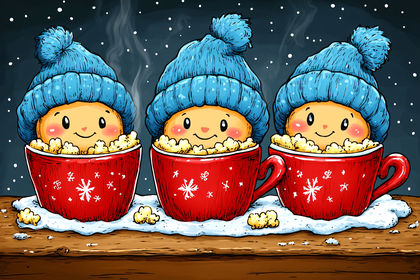 Three Winter Characters in Cups