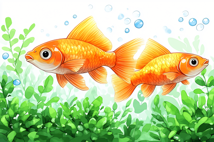 Goldfish Swimming in Aquarium with Aquatic Plants