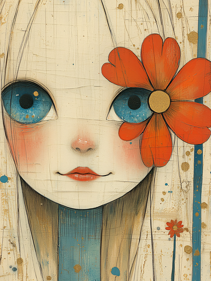 Whimsical Girl With Orange Flower