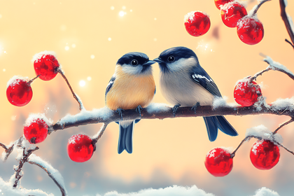 Winter Birds on Berries
