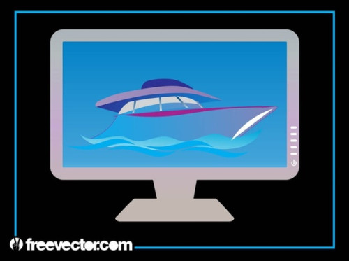 Yacht On Computer Monitor Free Vector