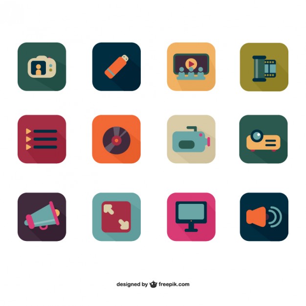 Colorful Photo And Video Flat Icons Free Vector