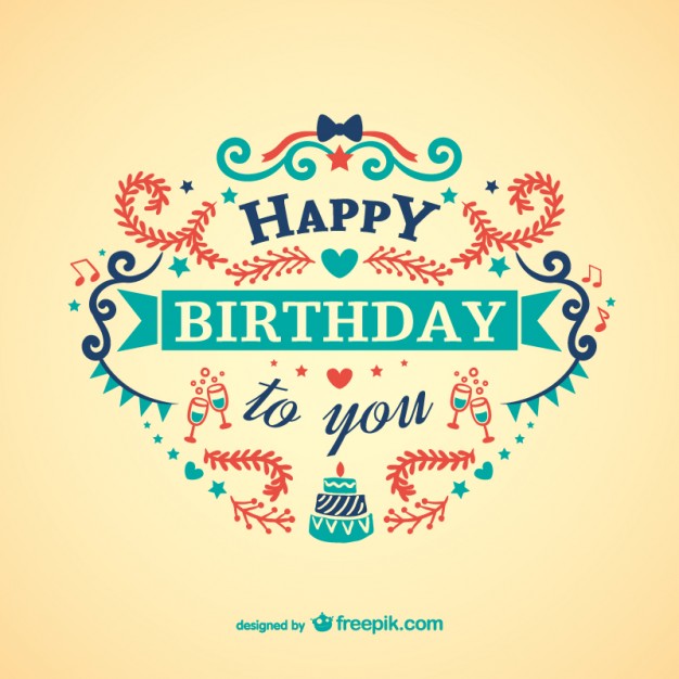 Vintage Colorful Birthday Card Free Vector