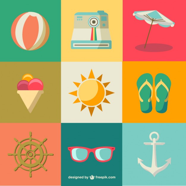 Flat Summer Icons Free Vector