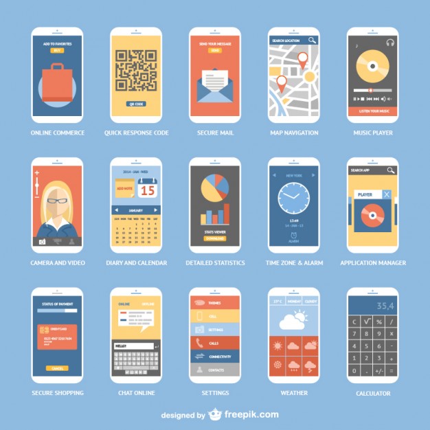 Download Smartphone Apps Collection Free Vector