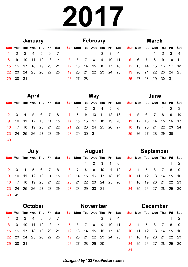 Printable Calendar Template 2017 India Pdf