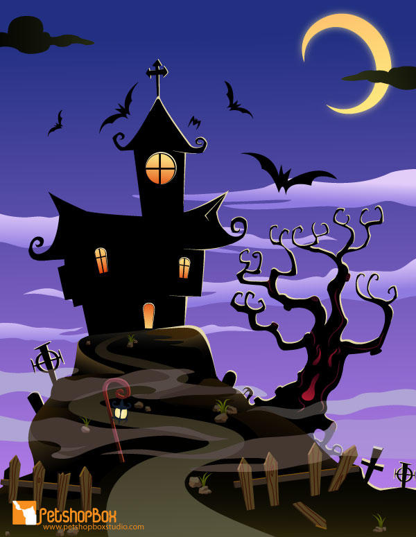 Free Haunted House Halloween Background Vector
