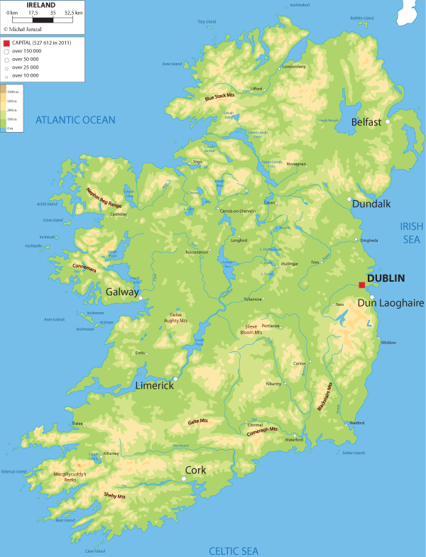 physical map of ireland Ireland Physical Map Vector Free physical map of ireland