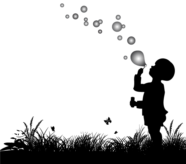 Vector Silhouette Of Small Boy Blowing Bubbles