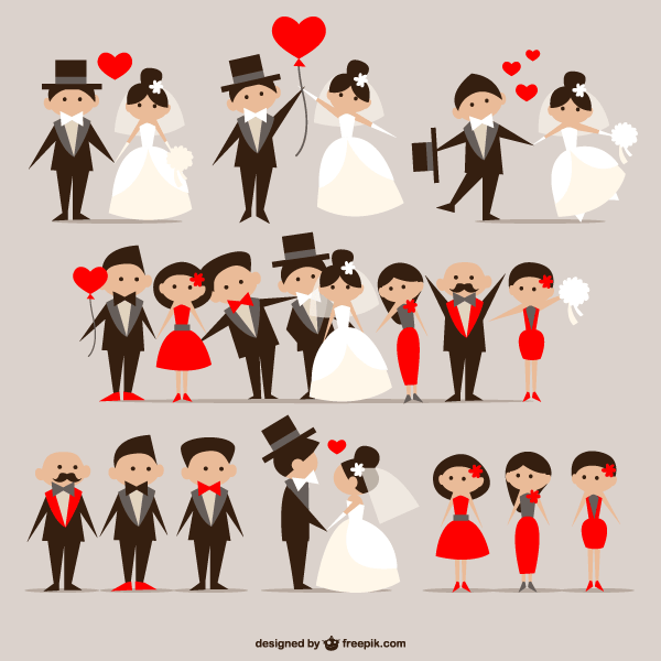 Cartoon wedding couple vector free download