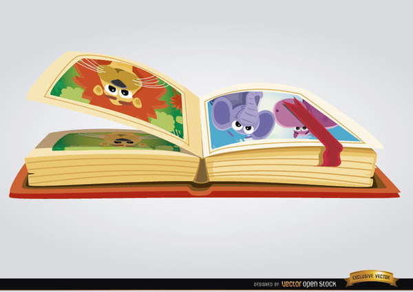 Children Book with Cartoon Images Free Vector