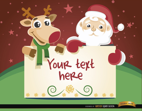 Santa Reindeer Christmas Card Message Free Vector